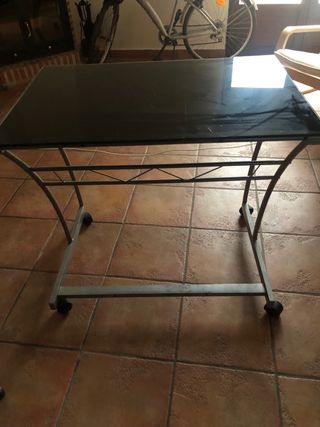 Mesa escritorio cristal negro y metal