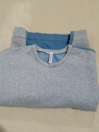 Sudadera vaquera con rotos gris y azul