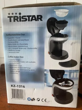 Cafetera eléctrica Tristar dúo con 2 tazas negras