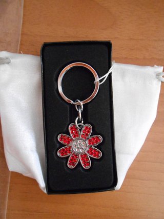 Portachiavi Margherita Fiore Rosso e Argento
