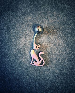 Piercing ombligo gato rosa y plata