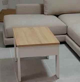 Mesa centro elevable madera y blanca