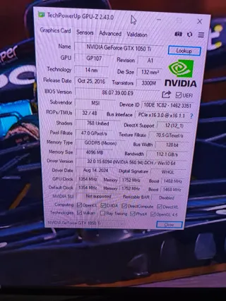 Tarjeta Gráfica MSI Nvidia 1050 Ti