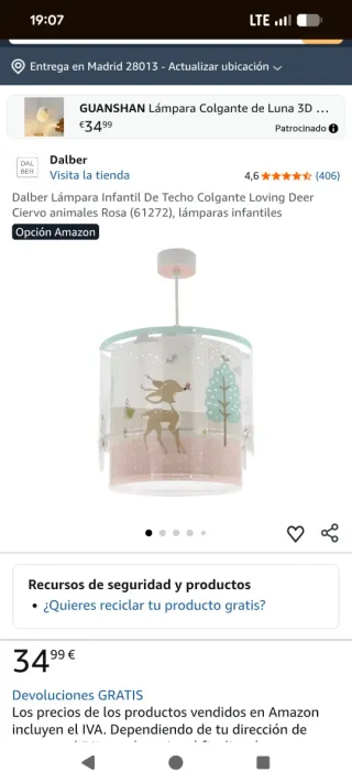 Lámpara infantil decorativa.