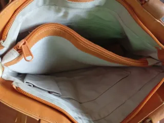 Bolso artesanal piel naranja boho chic