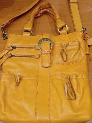 Bolso artesanal piel naranja boho chic