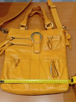 Bolso artesanal piel naranja boho chic