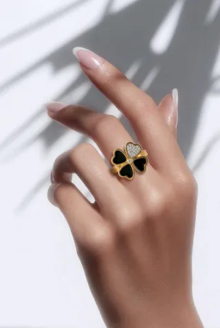 Anillo Trébol Bicolor Circonitas Ajustable