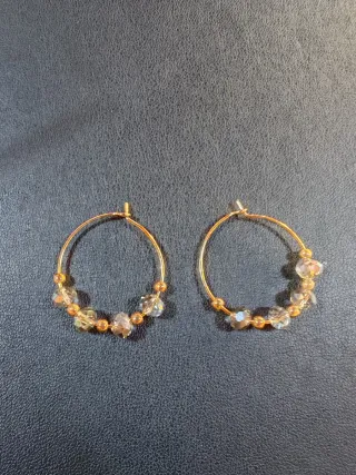 Pendientes Aro Dorados con Cristales Grises