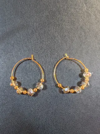 Pendientes Aro Dorados con Cristales Grises