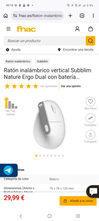 Ratón Inalámbrico Ergonómico Blanco
