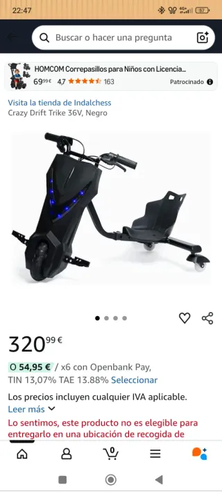 Triciclo eléctrico infantil azul