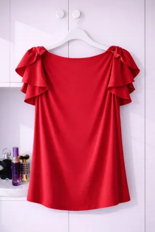 Blusa roja H&M – estilo romántico off-shoulder L