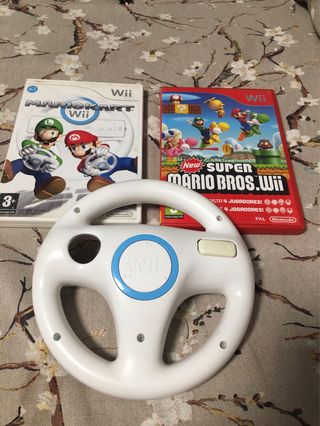 Volante Wii + Mario Kart y Super Mario Bros Wii