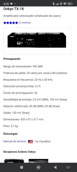 ONKYO TX-18 AMPLIFICADOR SINTONIZADOR DE QUARZO