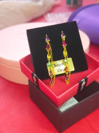 Pendientes chapados oro 18ktcon piedras multicolor