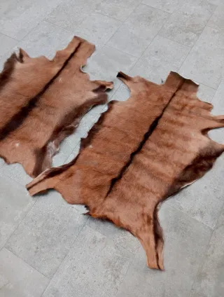Coppia di tappeti in pelle di capra naturale