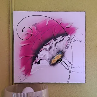 Quadro moderno con fiore rosa e bianco