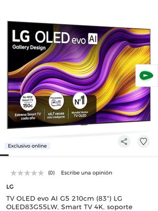 LG OLED evo AI G5 83 TV Nueva a estrenar con factu