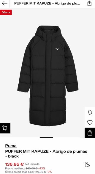 Abrigo Puffer Largo Puma Forever Faster