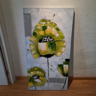 Quadro Fiori Astratti Verde e Giallo