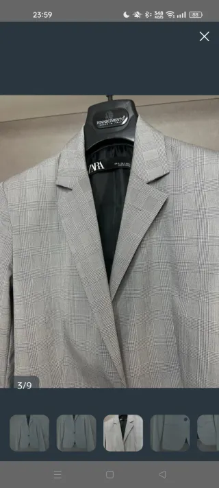 Americana Zara Cuadros Gris Mujer TALLA XS