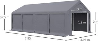 Tenda da garage per feste 8x4m con porte a cerniera, gazebo da giardino con pannelli rimovibili per patio e giardino, per auto, moto, biciclette, grigio scuro