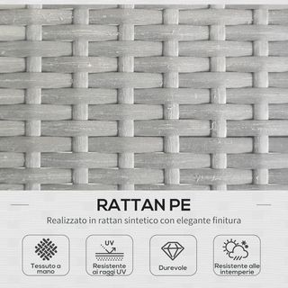 Set di mobili da giardino in rattan 3 pezzi, salotto esterno con divano a 2 posti, chaise longue con cuscini e tavolino con piano in vetro, set da giardino per patio, grigio chiaro