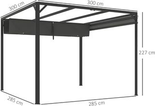 Gazebo Pergola 3X3 M Con Tenda a Rullo Protettiva, Fori Di Drenaggio, Pali E Viti, Pergolato Da Giardino In Poliestere E Alluminio, Per Patio, Terrazza, Esterno, Grigio Scuro