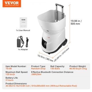 Máquina de Pelotas de Tenis, Lanzador Automático de Pelotas de Tenis Portátil, Lanzador de Práctica de Tenis de 150 Pelotas, 5 Motores con Múltiples Modos de Ejercicio, Más de 2 Horas de Juego, Ba...