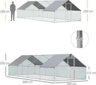 Gallinero Exterior Con Estructura Galvanizada Y Red Hexagonal, Gallinero Para Gallinas Ponedoras Con Cubierta De Tela Impermeable Para 16-24 Pollos, Patos Y Conejos, 3X8X2M