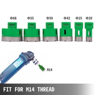 6PCS Juego de Sierras de Diamante, Juego de Sierras de Diamante 20/25/42/50/55/68MM Cortador de Sierra de Rosca M14 para Granito, Carborundo, Cerámica