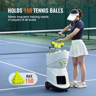 Máquina de Pelotas de Tenis, Lanzador Automático de Pelotas de Tenis Portátil, Lanzador de Práctica de Tenis de 150 Pelotas, 5 Motores con Múltiples Modos de Ejercicio, Más de 2 Horas de Juego, Ba...