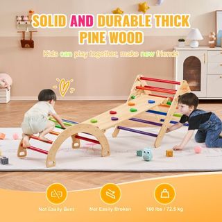 Conjunto de Triángulo Pikler, Juguetes de Escalada para Niños de 5 en 1, Parque Infantil Interior, Conjunto de Escalada Montessori con Triángulo, Rampa y Arco, Gimnasio de Escalada de Madera de Gr...