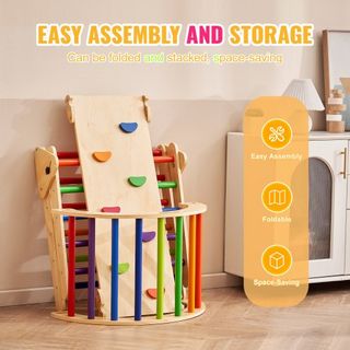 Conjunto de Triángulo Pikler, Juguetes de Escalada para Niños de 5 en 1, Parque Infantil Interior, Conjunto de Escalada Montessori con Triángulo, Rampa y Arco, Gimnasio de Escalada de Madera de Gr...
