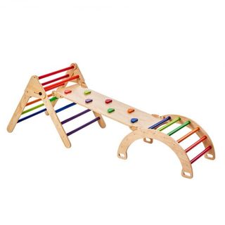 Conjunto de Triángulo Pikler, Juguetes de Escalada para Niños de 5 en 1, Parque Infantil Interior, Conjunto de Escalada Montessori con Triángulo, Rampa y Arco, Gimnasio de Escalada de Madera de Gr...