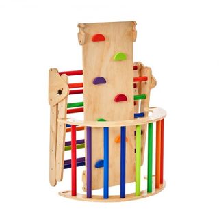 Conjunto de Triángulo Pikler, Juguetes de Escalada para Niños de 5 en 1, Parque Infantil Interior, Conjunto de Escalada Montessori con Triángulo, Rampa y Arco, Gimnasio de Escalada de Madera de Gr...