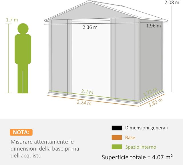 Casita De Jardín 4.07M² de Acero Galvanizado Con Orificios De Drenaje, Ventilación, Cobertizo Para Herramientas Con Techo Inclinado, Doble Puertas Correderas Bloqueables, Diseño Efecto Madera, Marrón