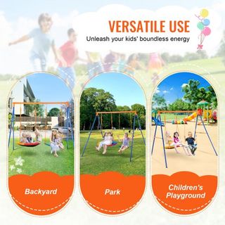 Juegos de Columpios para Jardín, Columpio con Capacidad de Carga de 440lbs, con 1 Asiento de Columpio en Forma de Plato, 1 Asiento de Columpio de Cinturón, Soporte de Columpio de Metal en Forma de...