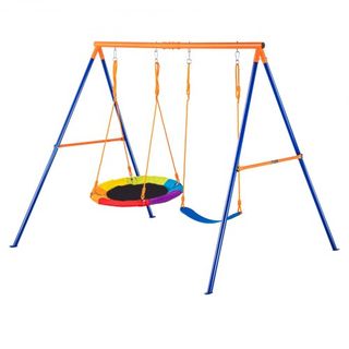 Juegos de Columpios para Jardín, Columpio con Capacidad de Carga de 440lbs, con 1 Asiento de Columpio en Forma de Plato, 1 Asiento de Columpio de Cinturón, Soporte de Columpio de Metal en Forma de...