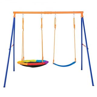 Juegos de Columpios para Jardín, Columpio con Capacidad de Carga de 440lbs, con 1 Asiento de Columpio en Forma de Plato, 1 Asiento de Columpio de Cinturón, Soporte de Columpio de Metal en Forma de...