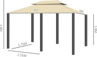Gazebo da Giardino 3x4 M con Tende e Tetto a 2 Livelli in Acciaio e Poliestere, Bianco Crema