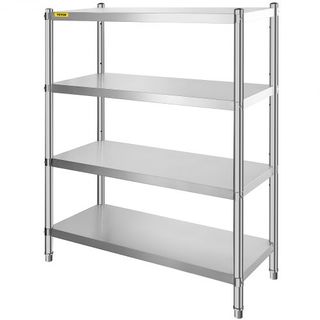 Estantería de Acero Inoxidable, 118.9 x 47 cm Unidad de Almacenamiento de Estante Ajustable de 4 Niveles, Estantería de Acero Inoxidable de Alta Resistencia para Cocina, Oficina Comercial, Almacen...