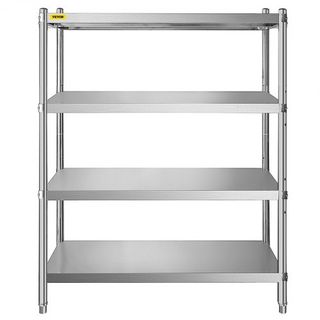 Estantería de Acero Inoxidable, 118.9 x 47 cm Unidad de Almacenamiento de Estante Ajustable de 4 Niveles, Estantería de Acero Inoxidable de Alta Resistencia para Cocina, Oficina Comercial, Almacen...