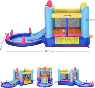Castillo Inflable Gigante y Rebotante para Niños de 3 a 8 Años con Tobogán, Piscina y Inflador 3.6X1.75X1.8M