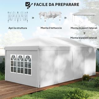 Gazebo pieghevole 6x3 m pop up con 4 finestre e pannelli laterali, 2 porte e borsa da trasporto, gazebo per esterni con 12 fori di drenaggio in metallo e Oxford, per giardino, feste, bianco