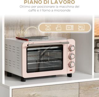 Buffet mobile per cucina, ante cassetti e scomparti aperti, 100L x 39P x 181.5Acm bianco e legno