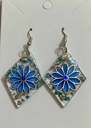 Conjunto bisutería resina flor azul