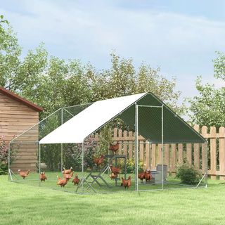 Gallinero Exterior Con Estructura Galvanizada Y Red Hexagonal, Gallinero Para Gallinas De Exterior Con Cubierta De Tela Impermeable Para 8-12 Pollos, Patos Y Conejos, 3X4X2M