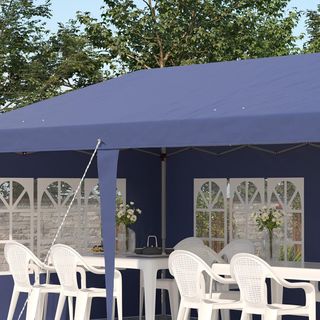 Gazebo 6X3 M regolabile in altezza, gazebo pieghevole con finestre, pareti rimovibili e borsa da trasporto, in acciaio e poliestere, blu